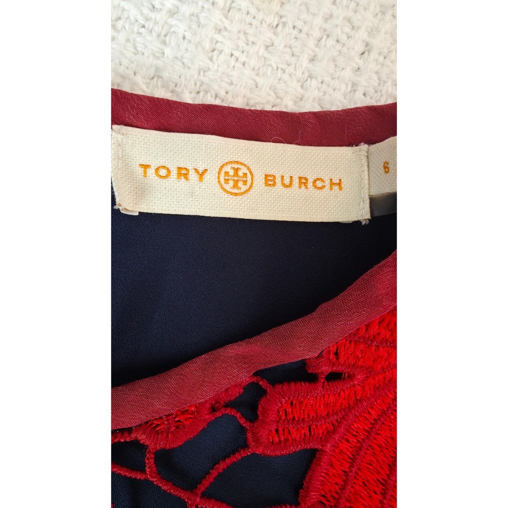 Tory Burch Dress Women 6 Red Guipure Lace Bell Sleeve Mini Floral - Picture 4 of 12